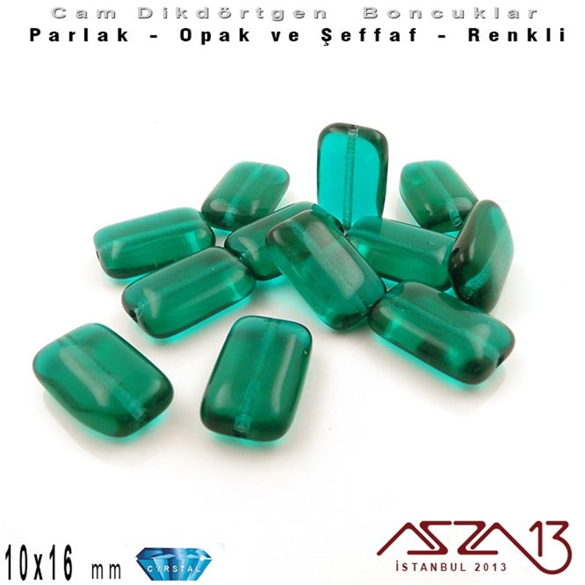 Çek Kristal Dikdörtgen Boncuk - 16x10 mm - Emerald - 12 Adet