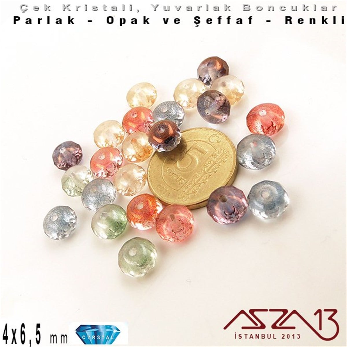 Çek Kristal Donut Yuvarlak Boncuk - 4,0x6,5 mm - Karışık Renk AB - 24 Adet