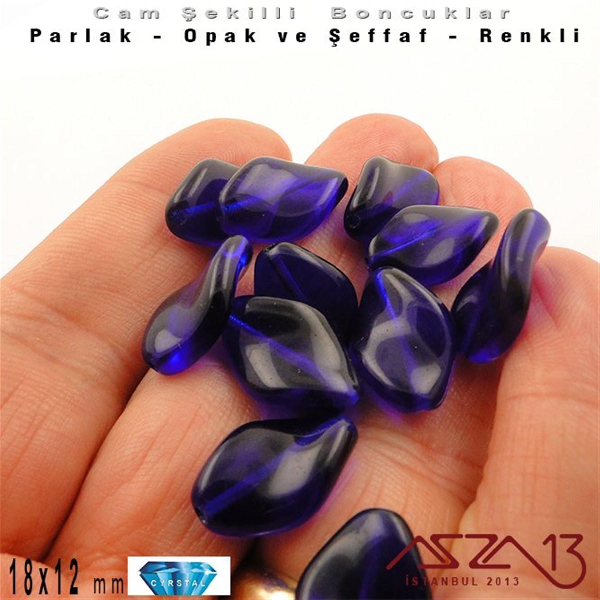 Çek Kristal Yaprak Boncuk - 18x12 mm - Royal Blue - 12 Adet