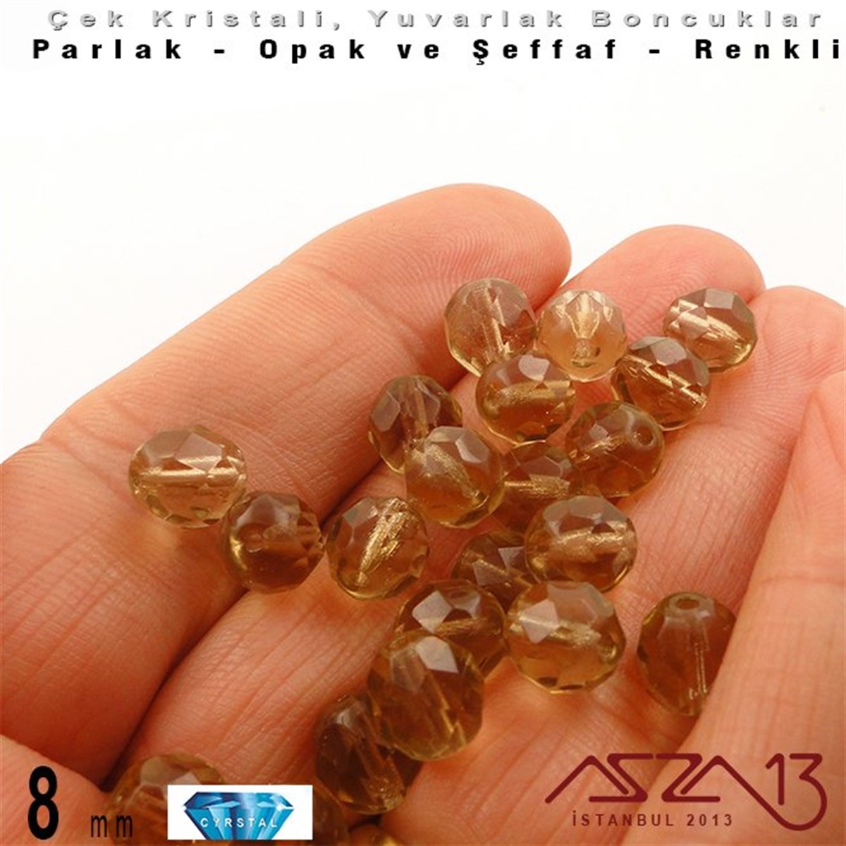Çek Kristal Boncuk - Fire Polish - Yuvarlak - 8 mm - Topaz - 24 Adet