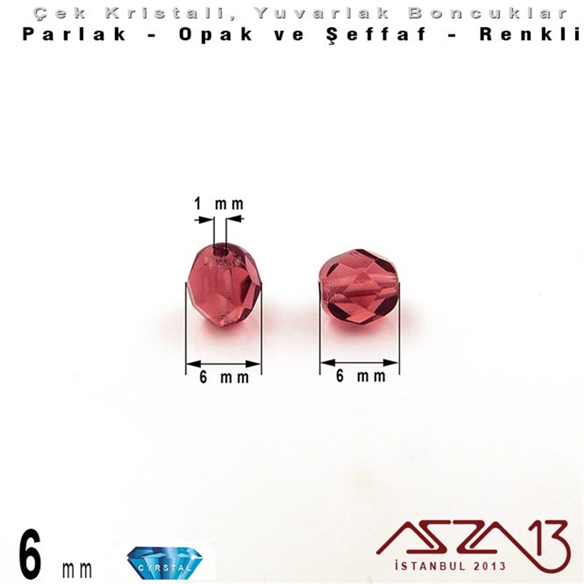 Çek Kristal Boncuk - Fire Polish - Yuvarlak - 6 mm - Amethyst - 36 Adet