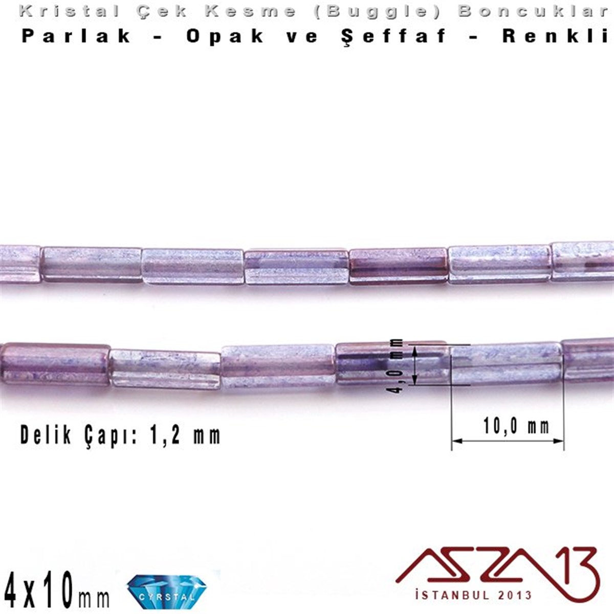 Çek Kristal, Beşgen Çubuk Boncuk - 4x10 mm - Karışık Renk (Lumiamethyst) - 25 Adet