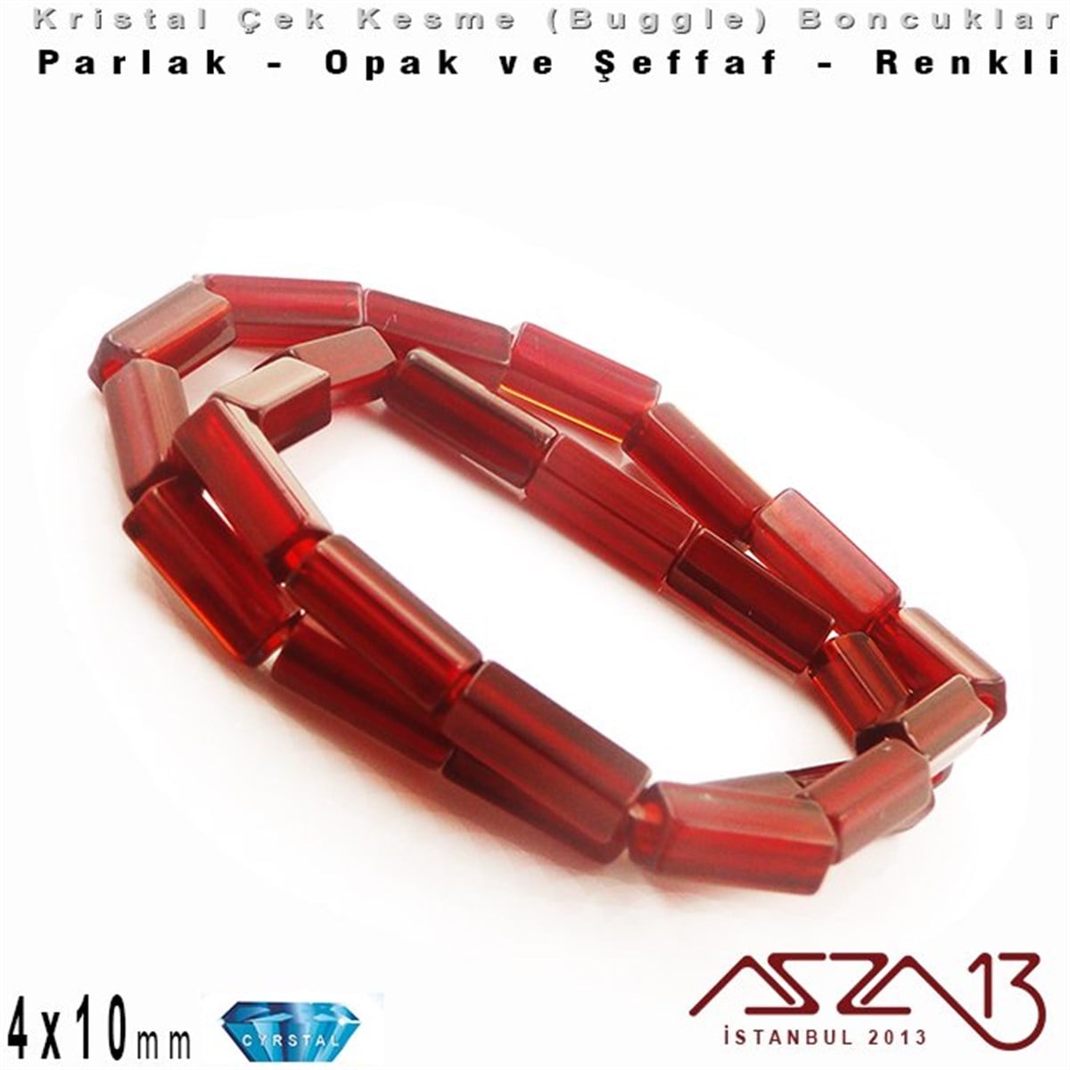 Çek Kristal, Beşgen Çubuk Boncuk - 4x10 mm - Karışık Renk (Garnet) - 25 Adet