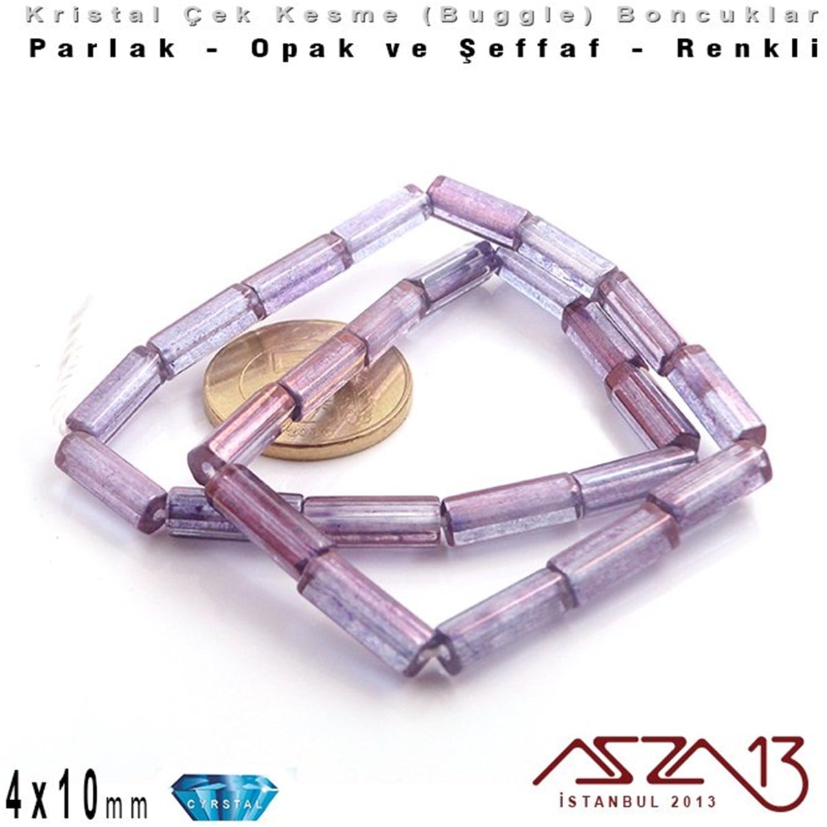 Çek Kristal, Beşgen Çubuk Boncuk - 4x10 mm - Karışık Renk (Lumiamethyst) - 25 Adet