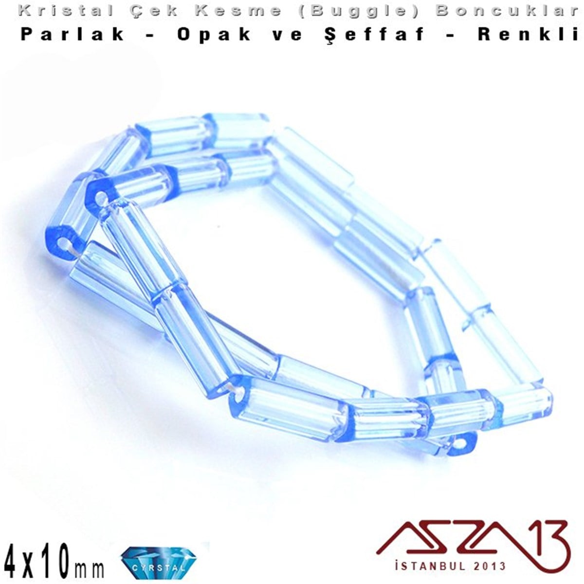 Çek Kristal, Beşgen Çubuk Boncuk - 4x10 mm - Karışık Renk (Light Sapphire) - 25 Adet