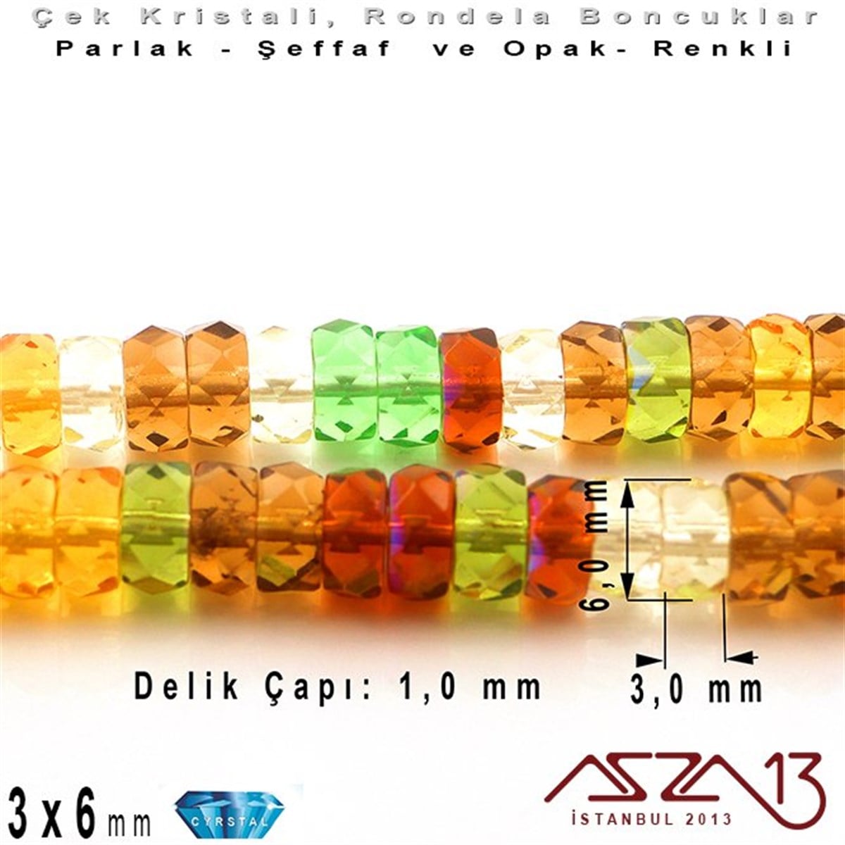 Çek Kristal Rondela Boncuk - 3x6 mm - Karışık Renk (Earthtone) - 60 Adet