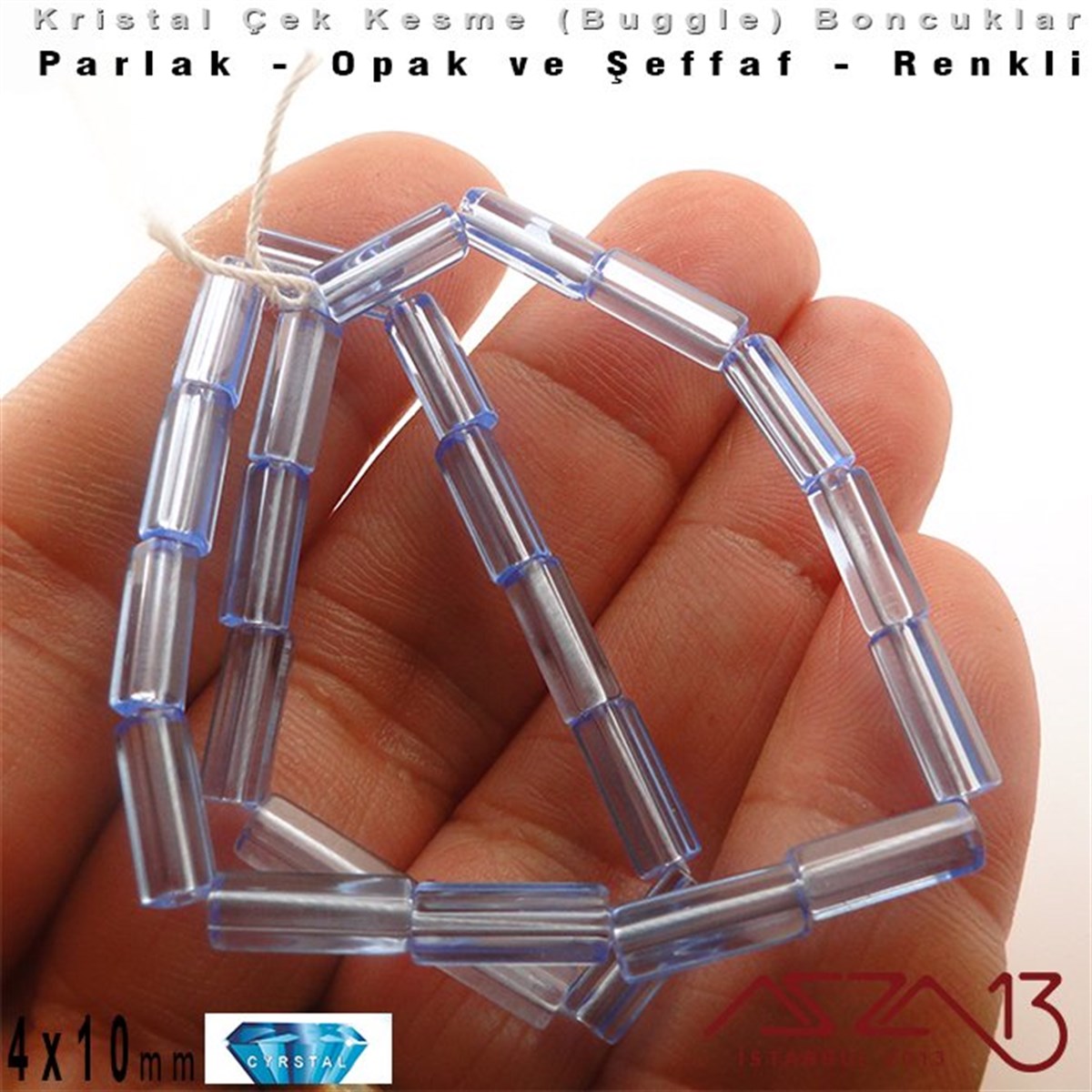 Çek Kristal, Beşgen Çubuk Boncuk - 4x10 mm - Karışık Renk (Light Sapphire) - 25 Adet