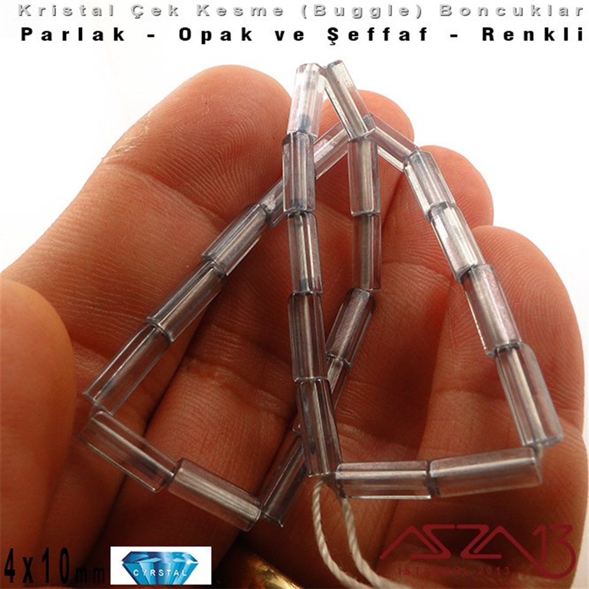 Çek Kristal, Beşgen Çubuk Boncuk - 4x10 mm - Karışık Renk (Crystalblue) - 25 Adet