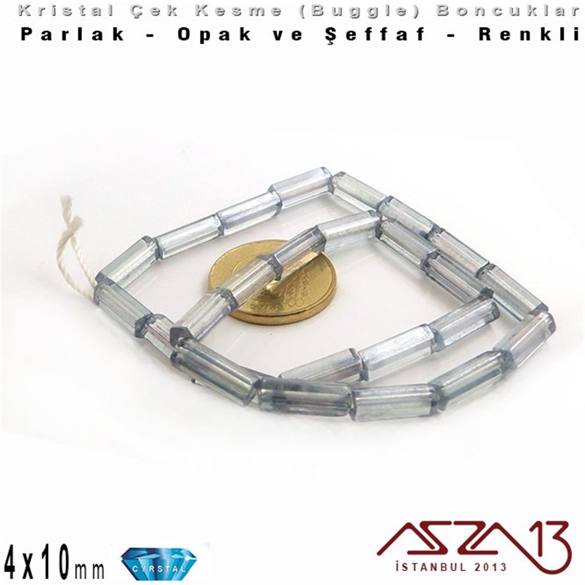 Çek Kristal, Beşgen Çubuk Boncuk - 4x10 mm - Karışık Renk (Crystalblue) - 25 Adet