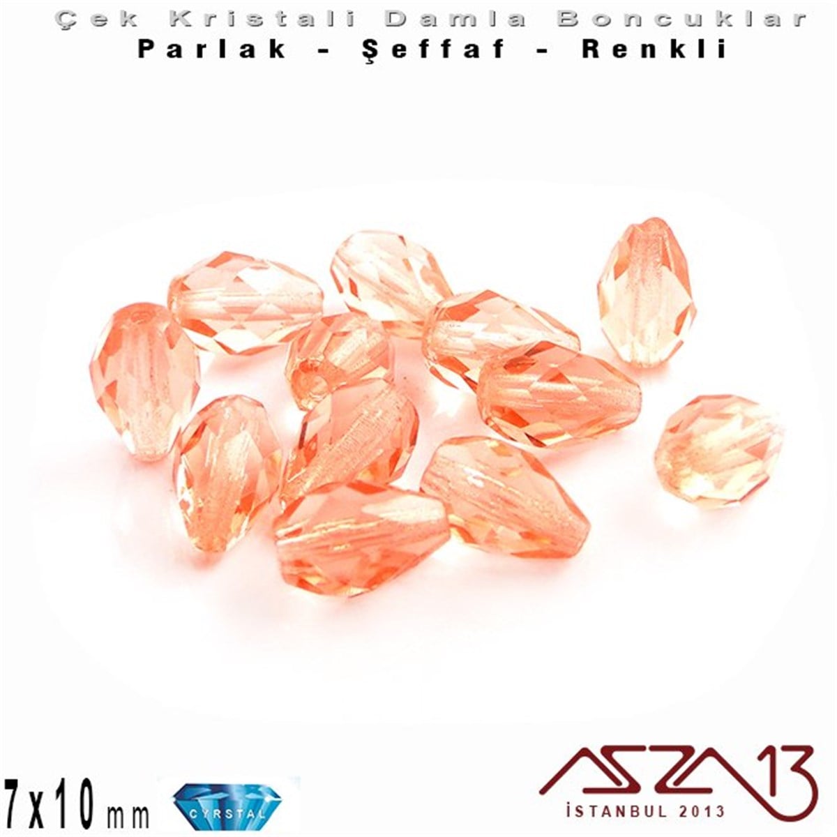 Çek Kristal, Damla Boncuk - 10x7 mm - Rose - 12 Adet