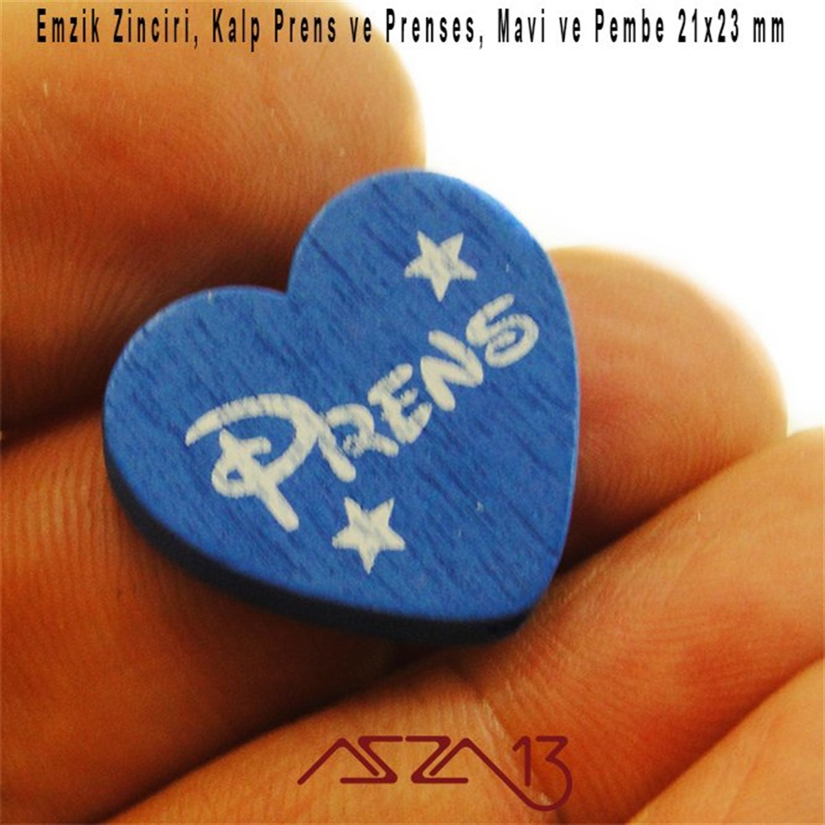 Prens ve Prenses Kalp 21x23 mm, Pembe ve Mavi, Ahşap Boncuk / Paket İçeriği 1 Adet