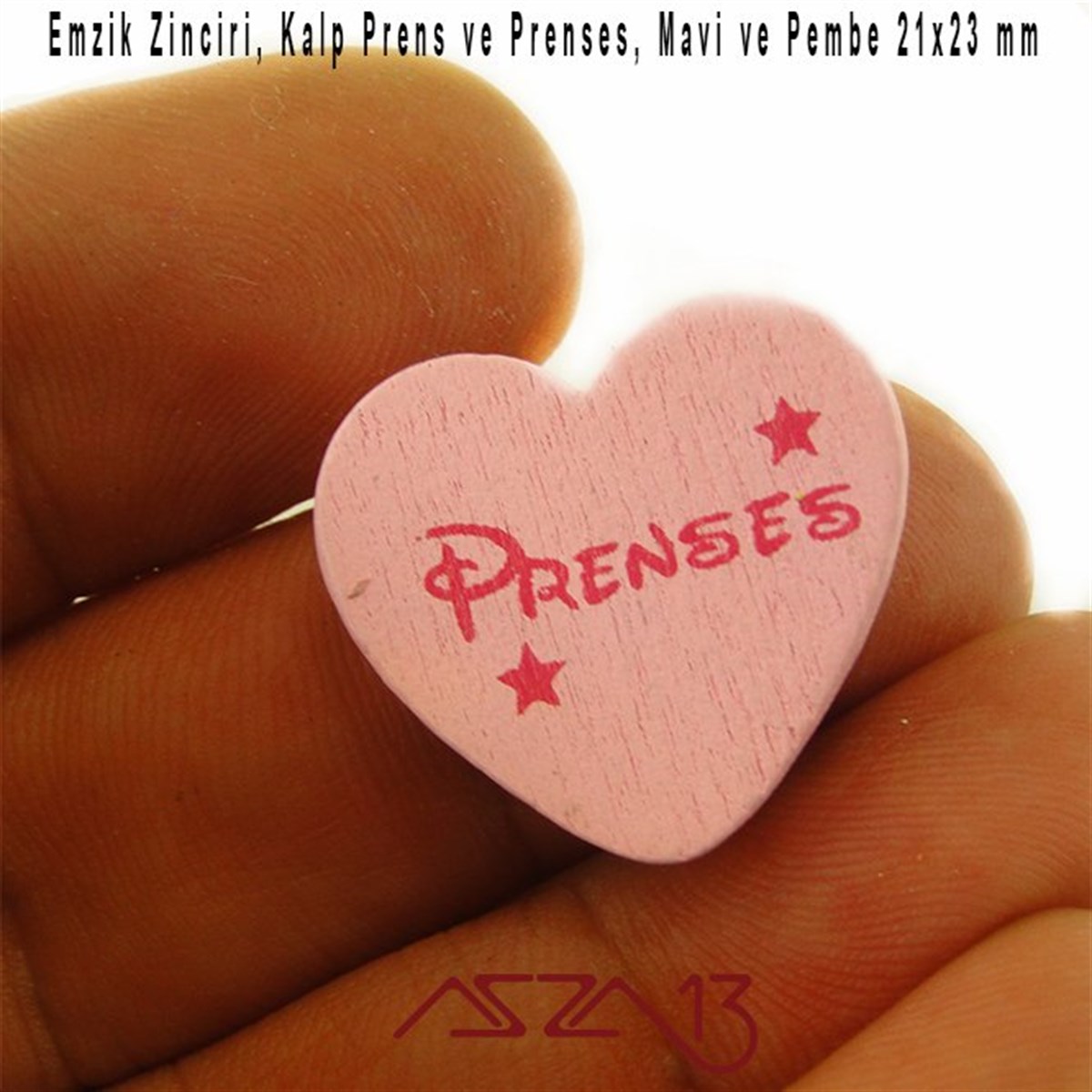 Prens ve Prenses Kalp 21x23 mm, Pembe ve Mavi, Ahşap Boncuk / Paket İçeriği 1 Adet