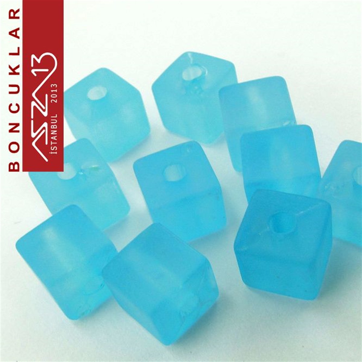 8x8 mm, Epoxy, Mavi Küp Boncuk / Paket İçeriği 10 Adet