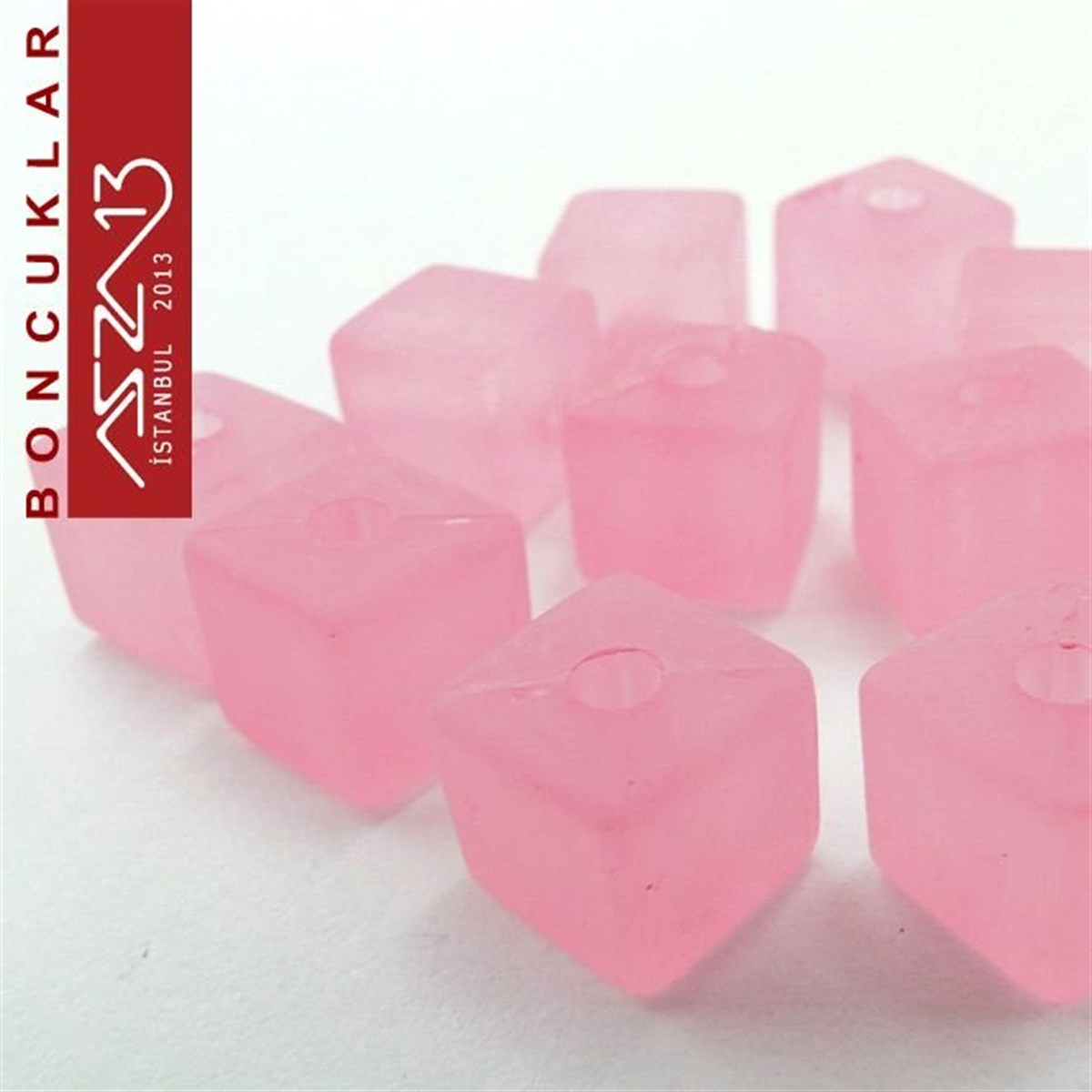 8x8 mm, Epoxy, Pembe Küp Boncuk / Paket İçeriği 10 Adet