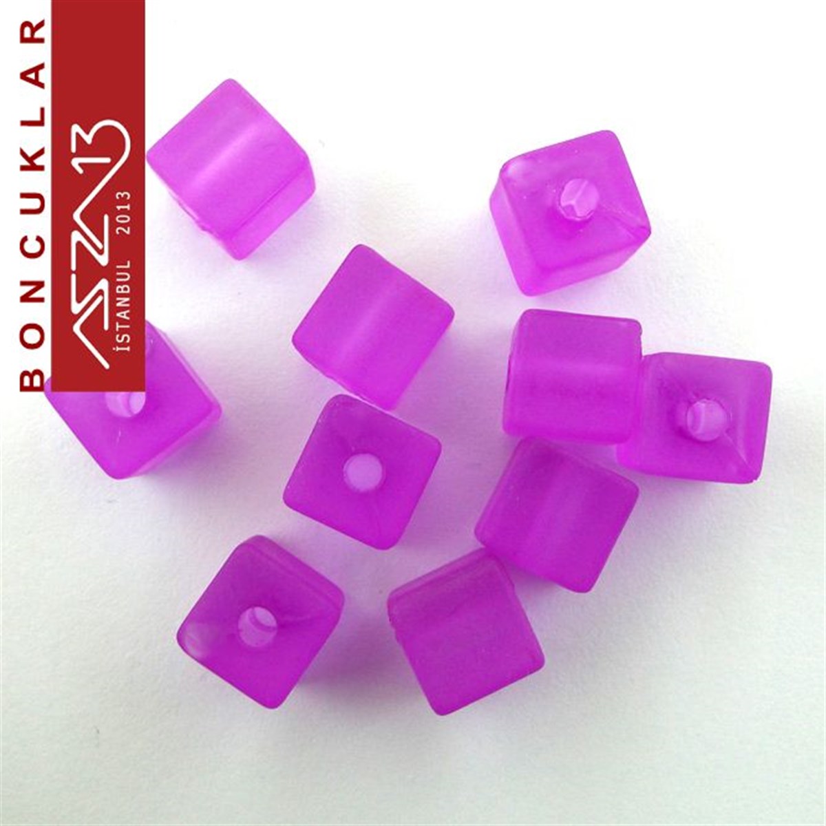 8x8 mm, Epoxy, Mor Küp Boncuk / Paket İçeriği 10 Adet