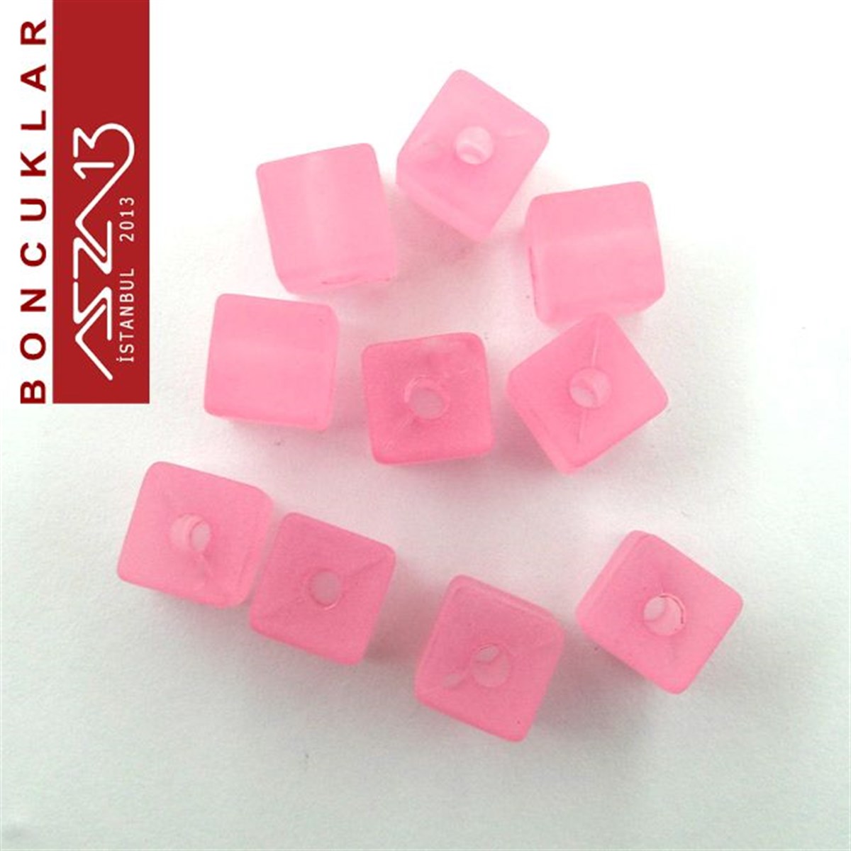 8x8 mm, Epoxy, Pembe Küp Boncuk / Paket İçeriği 10 Adet