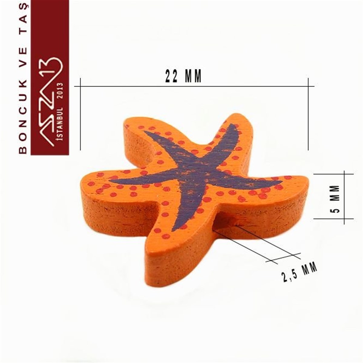 Deniz Yıldızı 22x22 mm, Ahşap Boncuk (3,6 Gr) / Paket İçeriği 6 Adet