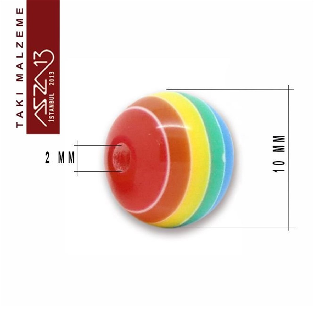 Gökkuşağı10 mm Yuvarlak Epoksi Boncuk / Paket İçeriği 10 Adet