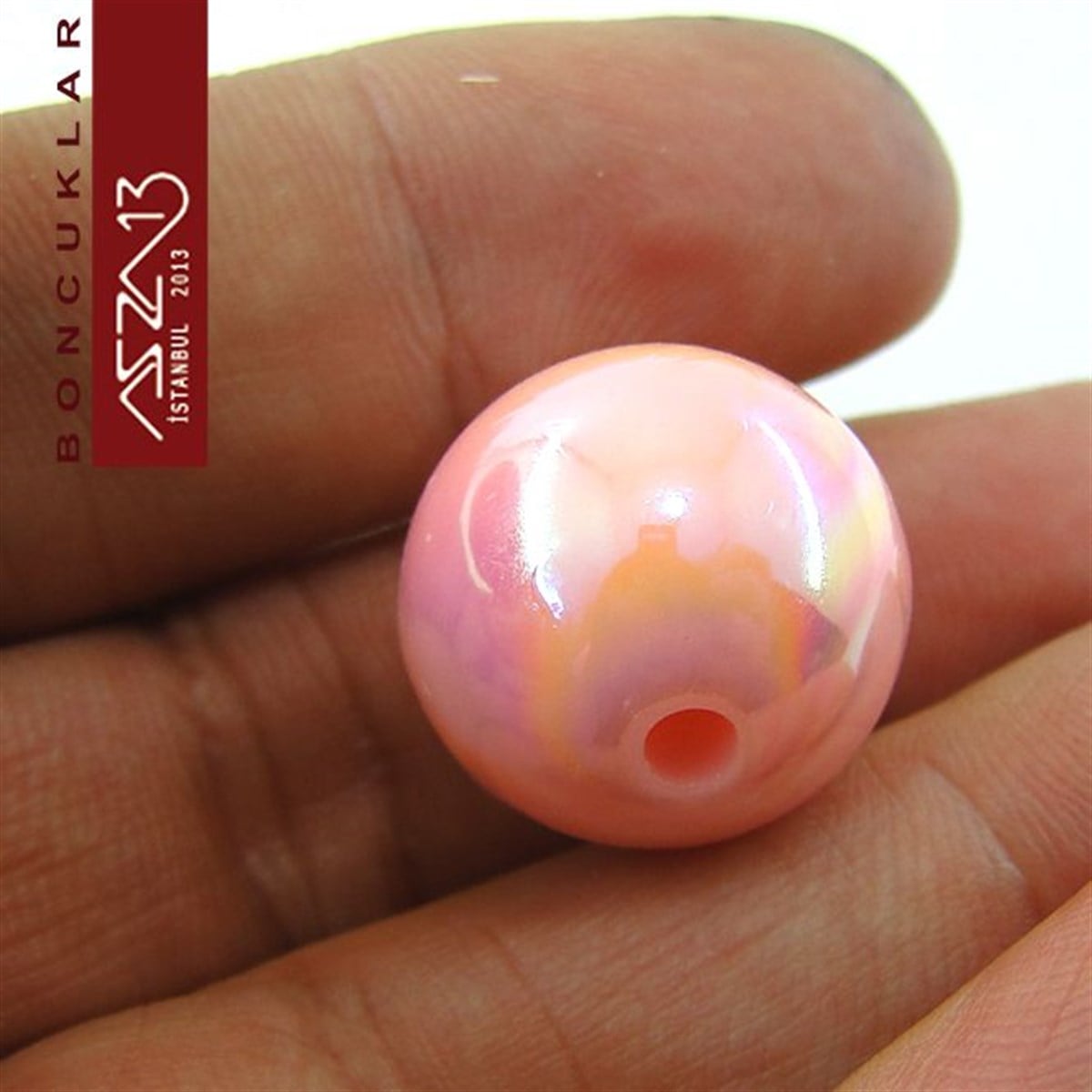 Janjanlı Pembe, Akrilik, 20 mm Yuvarlak Boncuk / Paket İçeriği 1 Adet