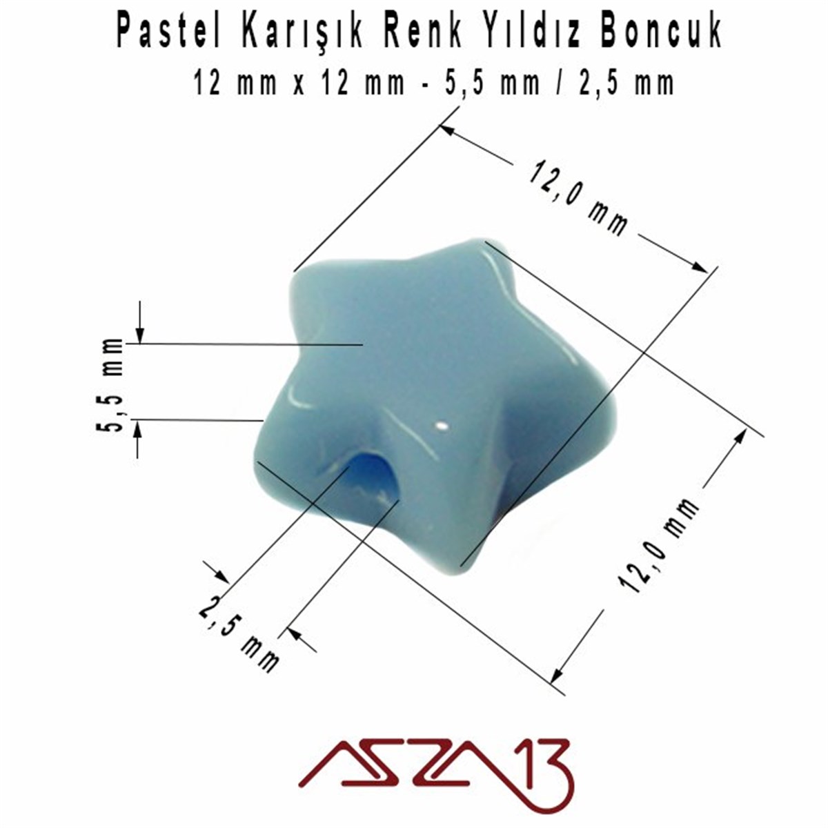 Karışık Pastel Renkli 12 mm Yıldız Boncuk / Paket İçeriği 40 Adet