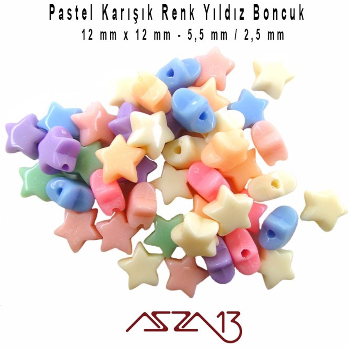 Karışık Pastel Renkli 12 mm Yıldız Boncuk / Paket İçeriği 40 Adet
