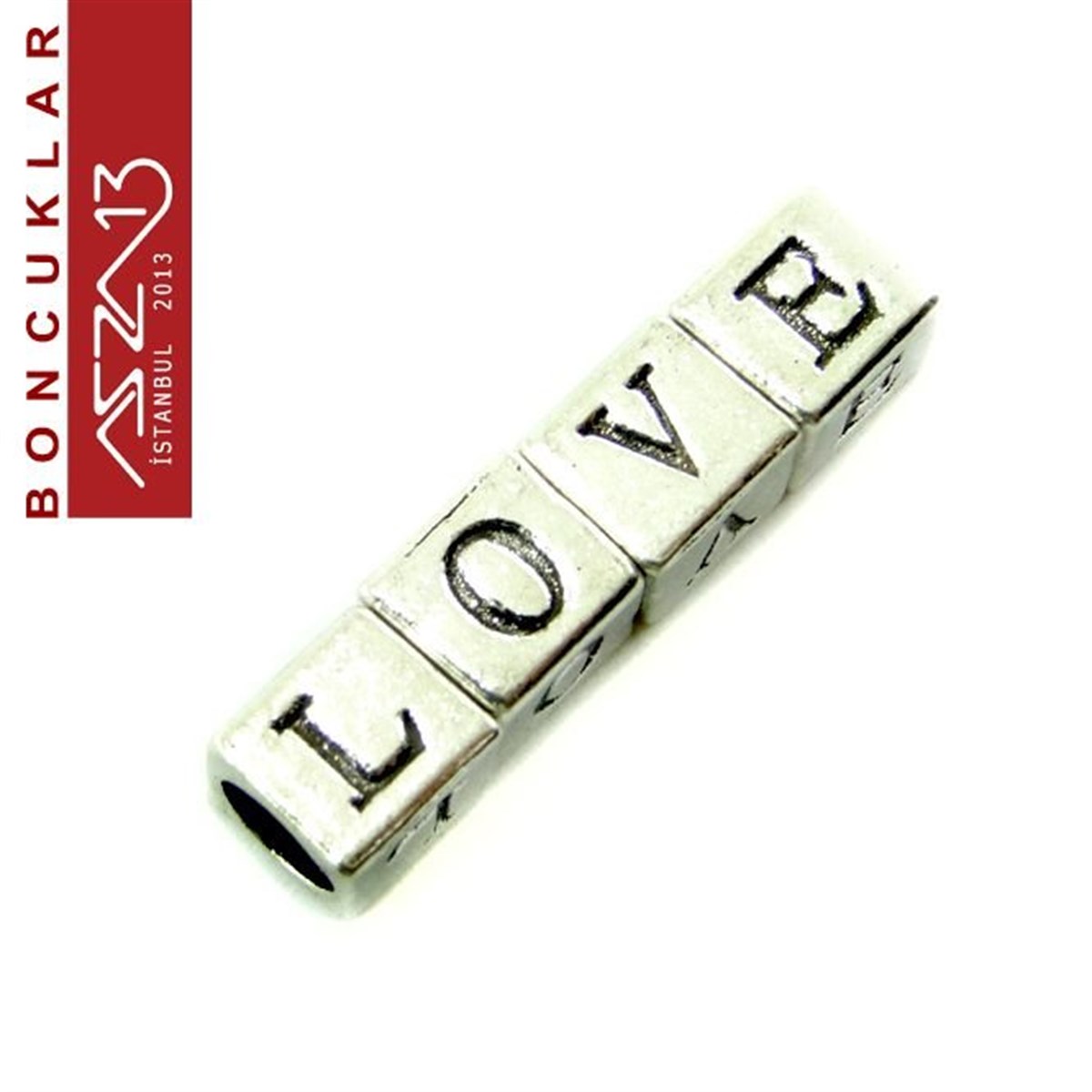 Küp Formunda, Gümüş Kaplama, (L-O-V-E) Harfleri Boncuk / Paket İçeriği 4 Adet