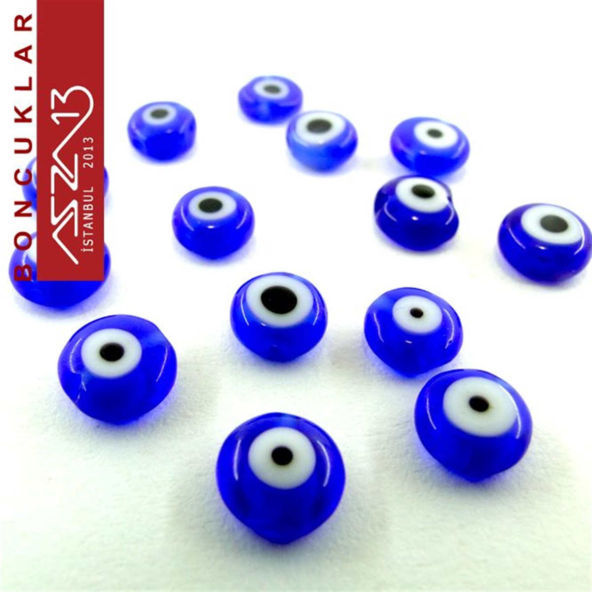 Murano (Lacivert Nazar Boncuğu), Şeffaf 6 mm Yassı Yuvarlak Şekilli  Boncuk / Paket İçeriği 20 Adet