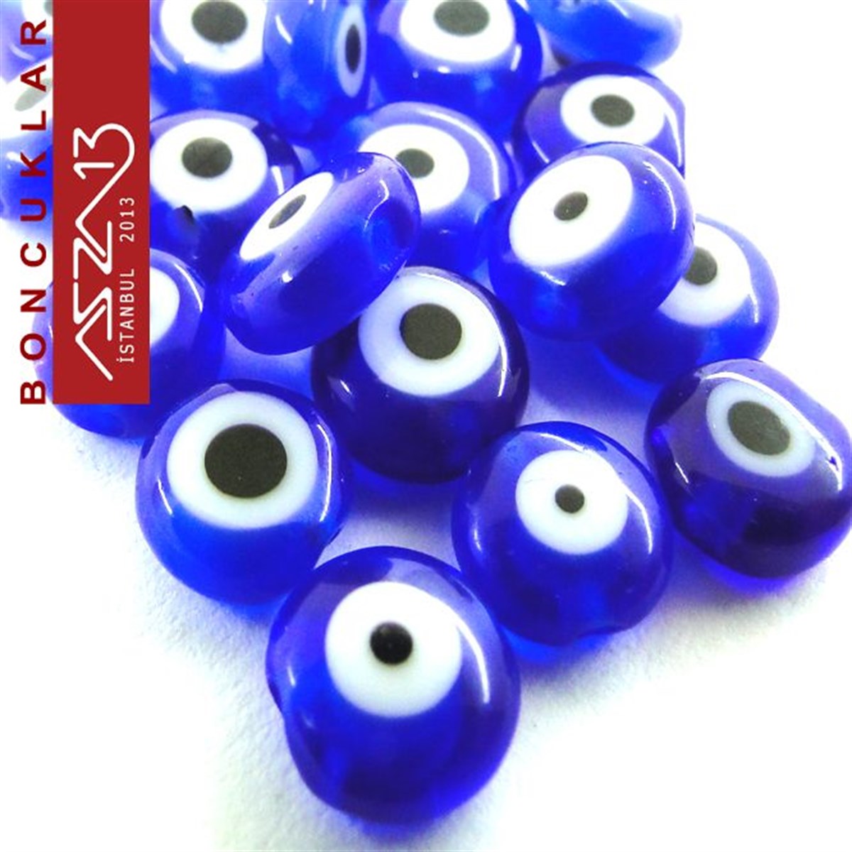 Murano (Lacivert Nazar Boncuğu), Şeffaf 6 mm Yassı Yuvarlak Şekilli  Boncuk / Paket İçeriği 20 Adet