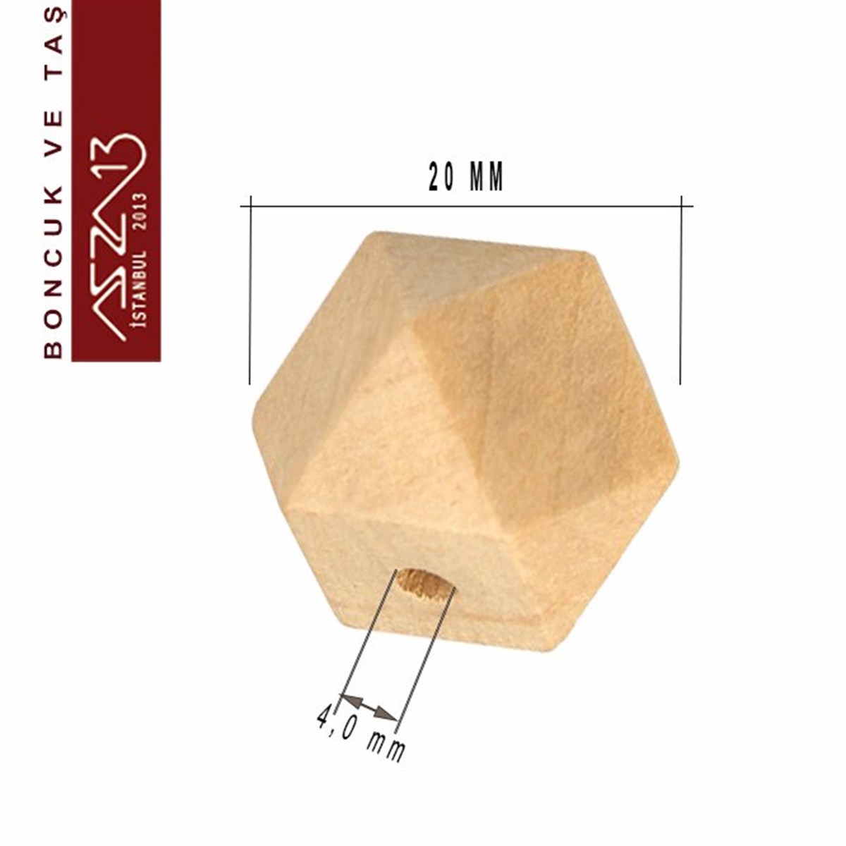 Naturel 20 mm, Geometrik Ahşap Boncuk (4,4 Gr) / Paket İçeriği 1 Adet
