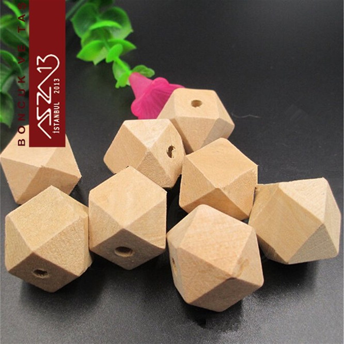 Naturel 12 mm, Geometrik Ahşap Boncuk (1,7 Gr) / Paket İçeriği 3 Adet