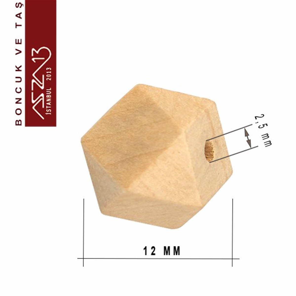 Naturel 12 mm, Geometrik Ahşap Boncuk (1,7 Gr) / Paket İçeriği 3 Adet