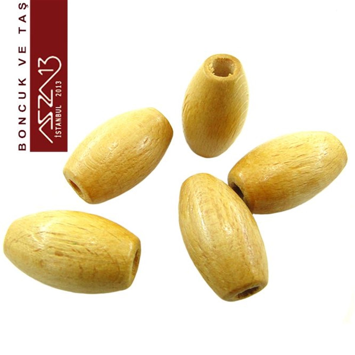 Naturel 17x30 mm, Oval Ahşap Boncuk / Paket İçeriği 5 Adet