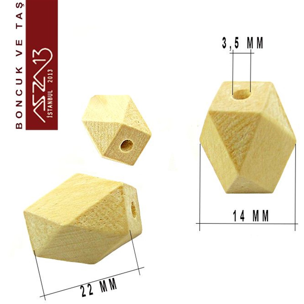 Naturel 14x22 mm, Geometrik Ahşap Boncuk (2,8 Gr) / Paket İçeriği 1 Adet
