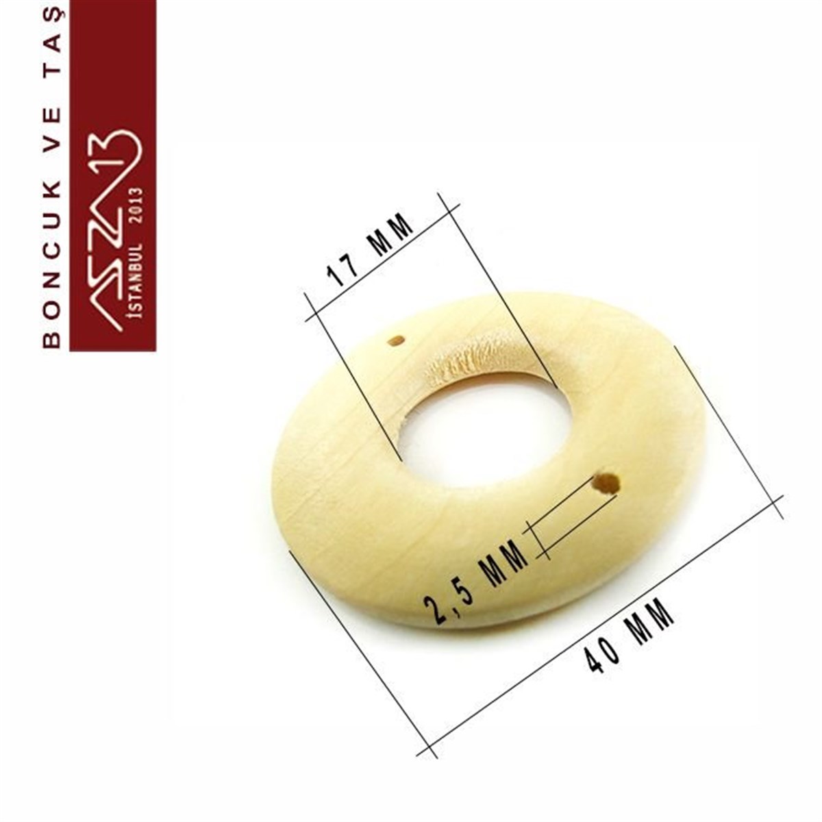 Naturel 40 mm, Donut Halka Ahşap Boncuk (3,8 Gr) / Paket İçeriği 1 Adet