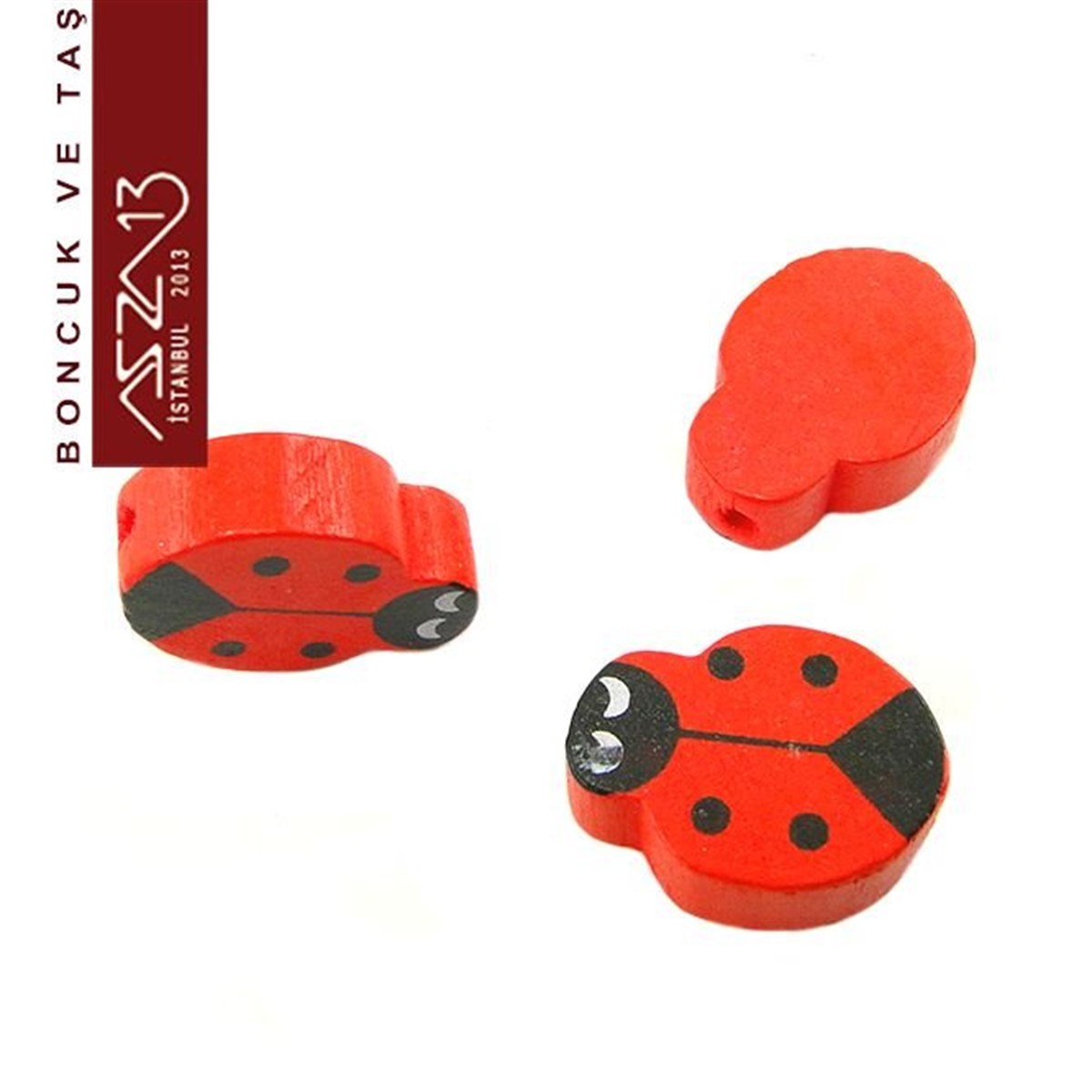Uğur Böceği 14x18 mm, Kırmızı Ahşap Boncuk (17,0 Gr) / Paket İçeriği 24 Adet