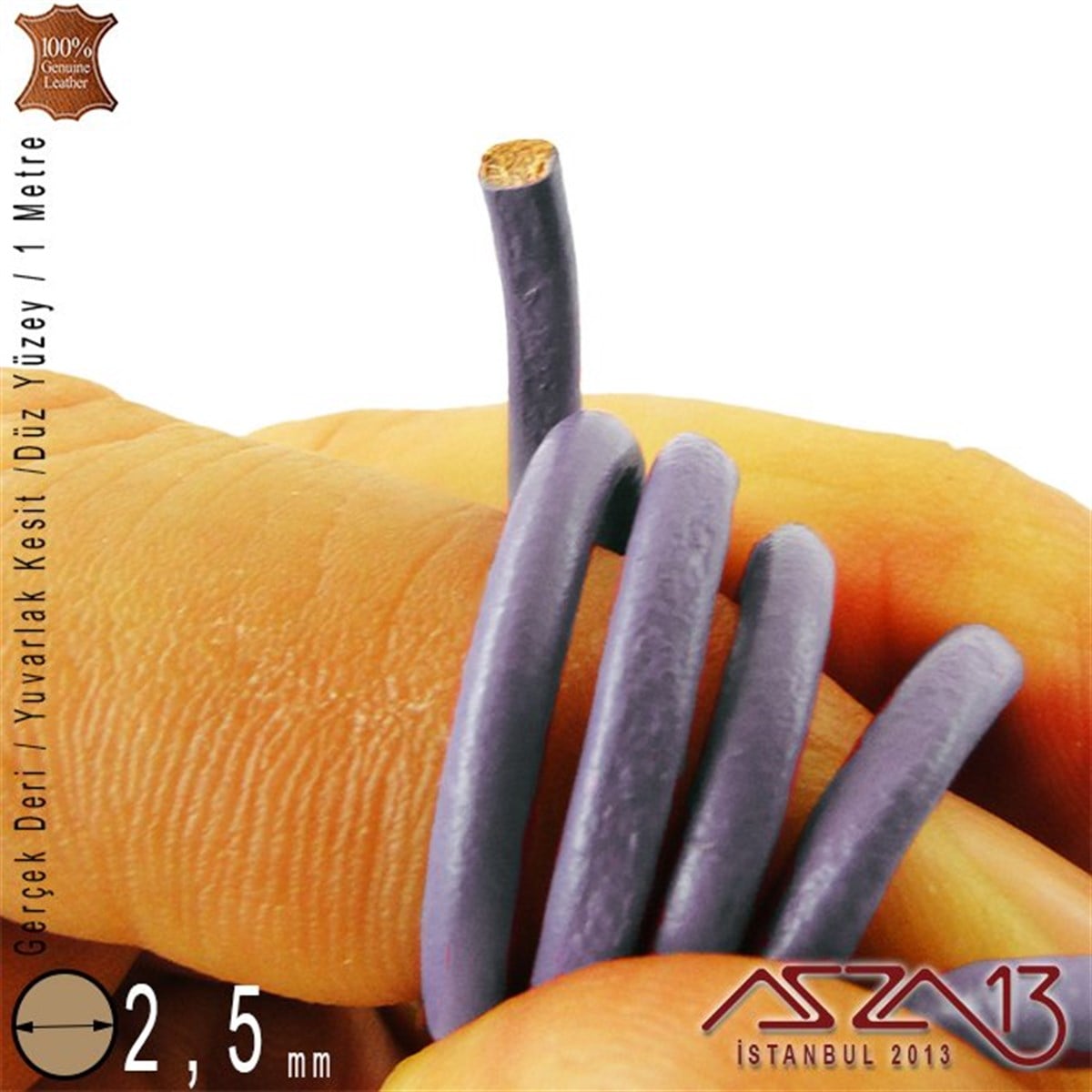 Gerçek Deri - 2,5 mm - Lavanta - Yuvarlak Kesit - Kordon  / 1 Metre
