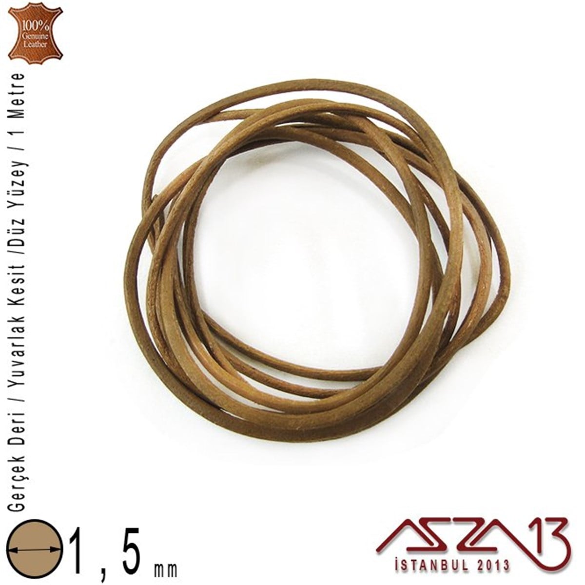 Gerçek Deri - 2 mm - Siyah - Düz Yüzey - Yuvarlak Kesit - Kordon / 1 Metre
