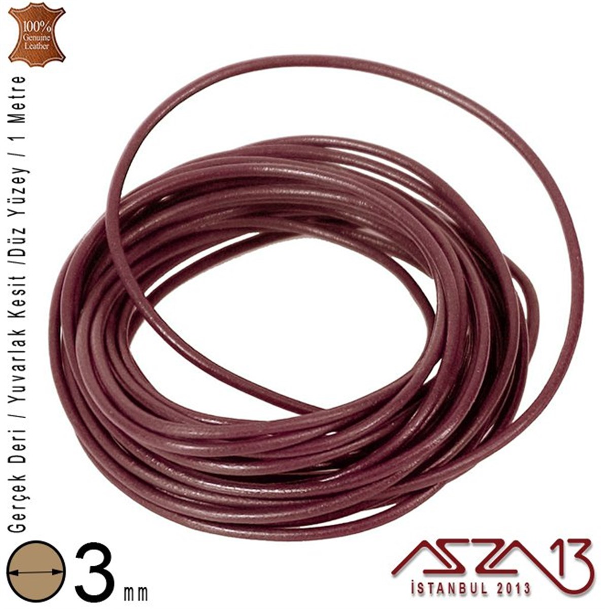 Gerçek Deri 3,00 mm Bordo Kordon / Paket İçeriği 1 m