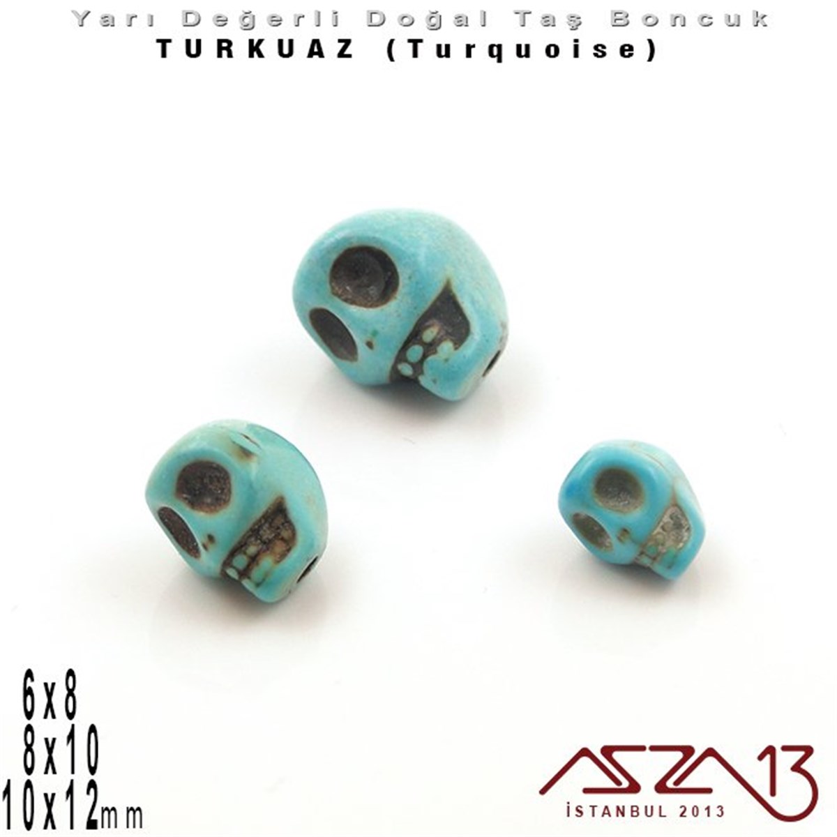 6x8 mm, 8x10 mm, 10x12 mm - Kurukafa - Düz Yüzey - Turkuaz (Turquoise) Boncuk / 6x8 mm 3 Adet,  8x10mm 2 Adet, 10x12 mm 1 Adet