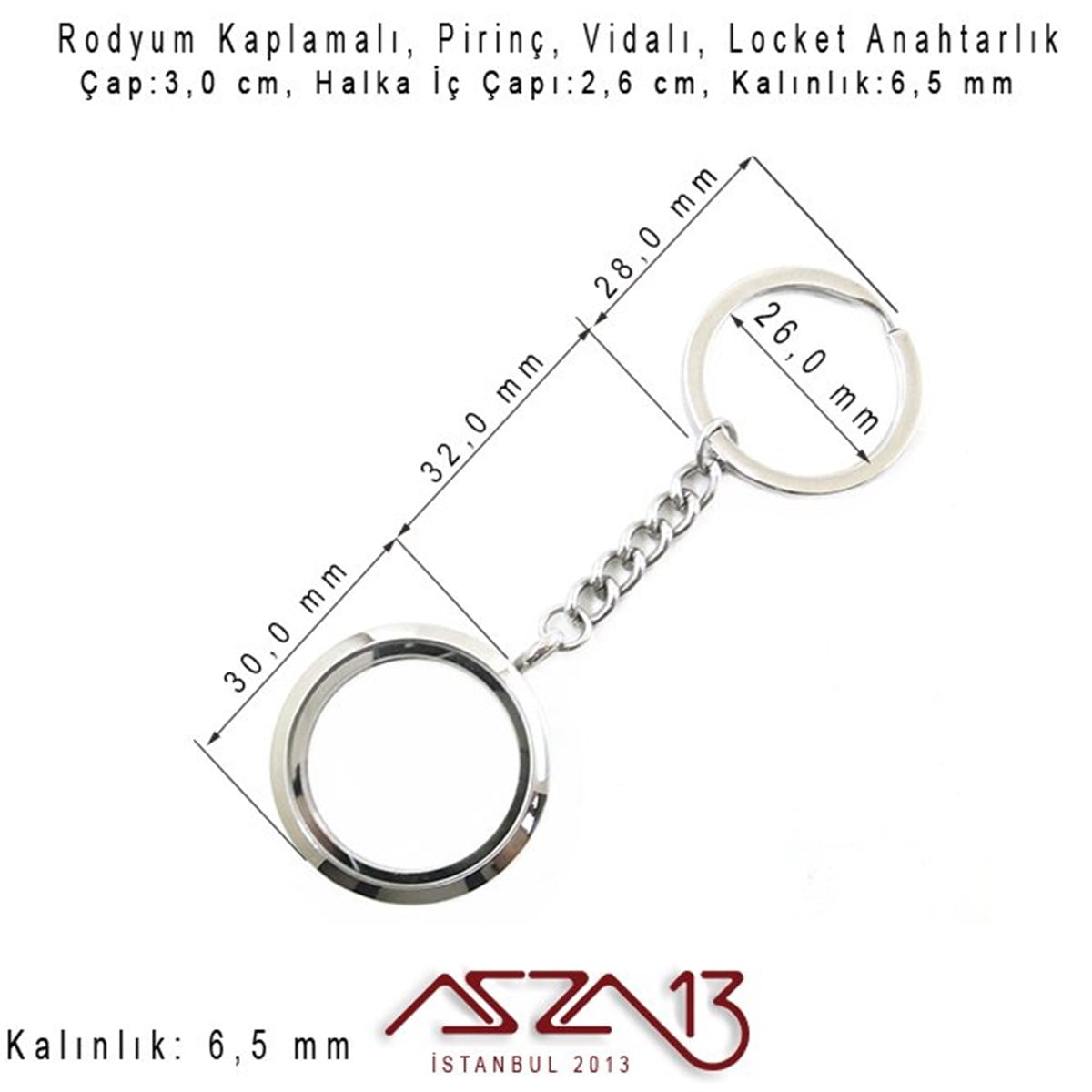 30 mm Yuvarlak, Rodyum, Vidalı Loket Anahtarlık