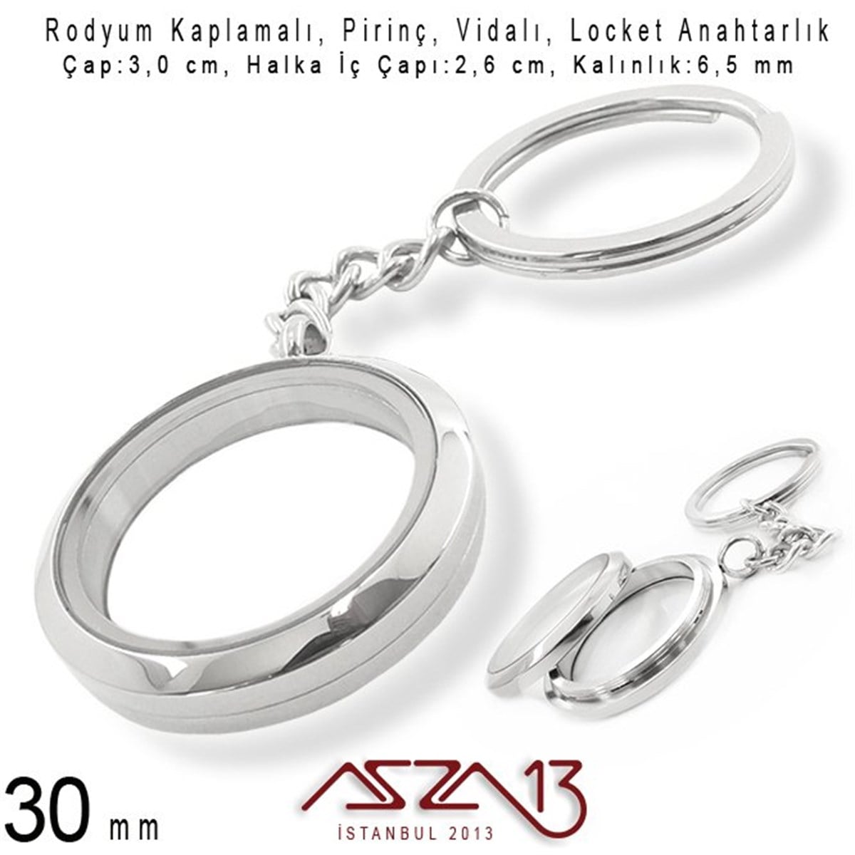 30 mm Yuvarlak, Rodyum, Vidalı Loket Anahtarlık