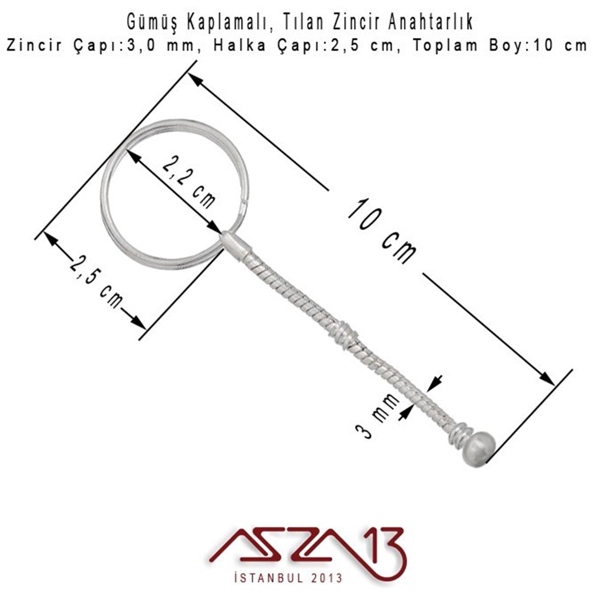 Gümüş Kaplama Yılan Zincir 10 cm Anahtarlık