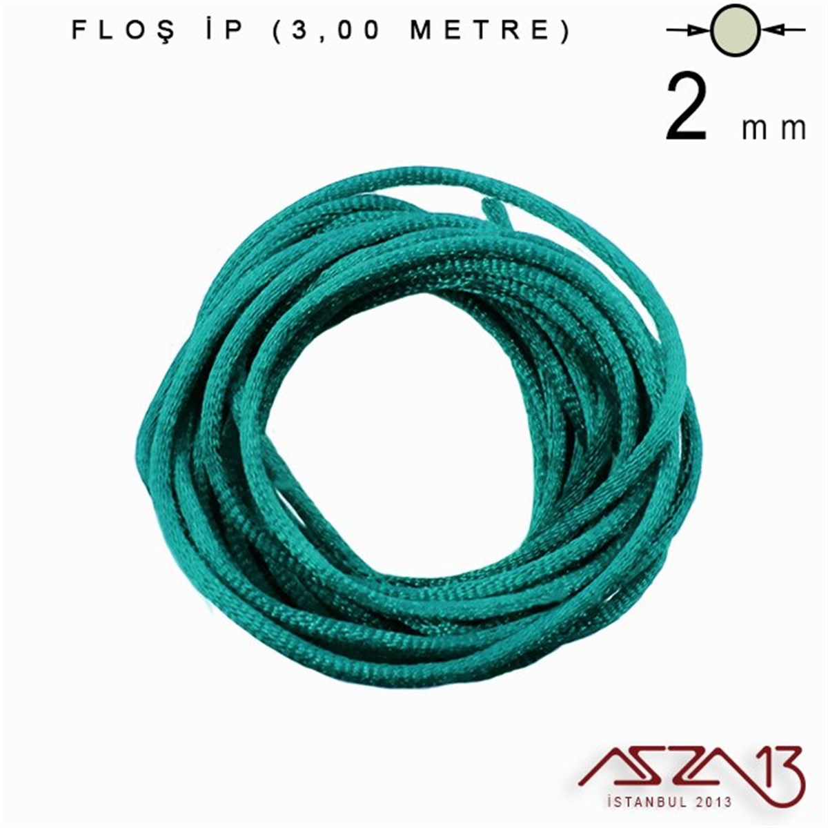 Turkuaz Yeşil - 2,00 mm - Floş İp / 3 Metre