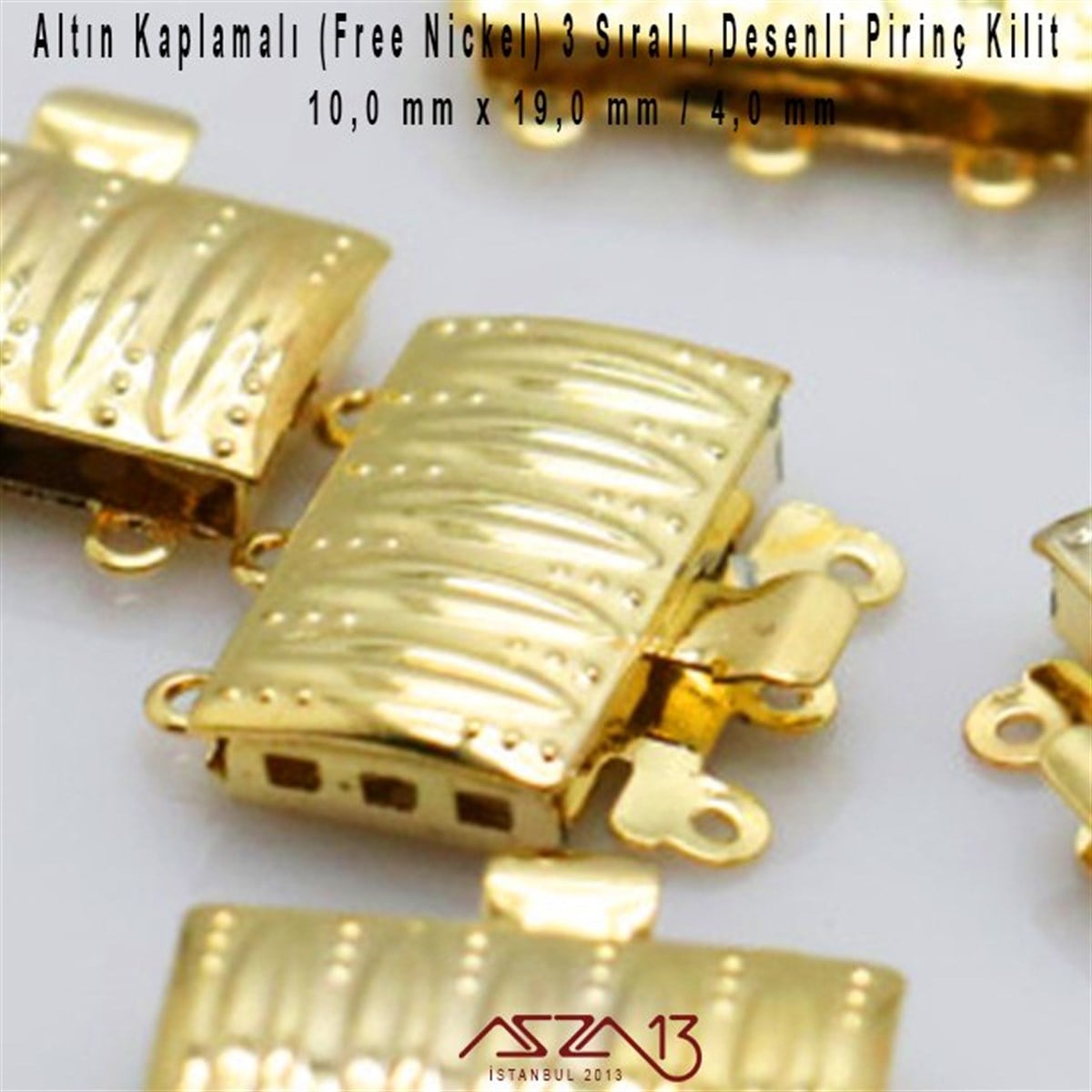 Altın Kaplamalı-1,0x1,9 cm-Desenli 3 Sıralı Kilit / 1 Adet