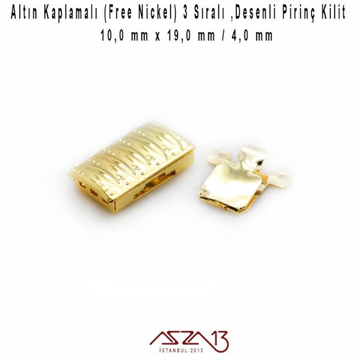 Altın Kaplamalı-1,0x1,9 cm-Desenli 3 Sıralı Kilit / 1 Adet
