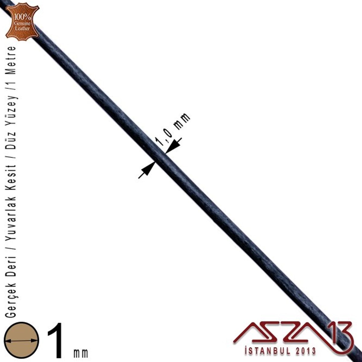 Gerçek Deri - 1 mm - Lacivert - Düz Yüzey - Yuvarlak Kesit - Kordon / 1 Metre