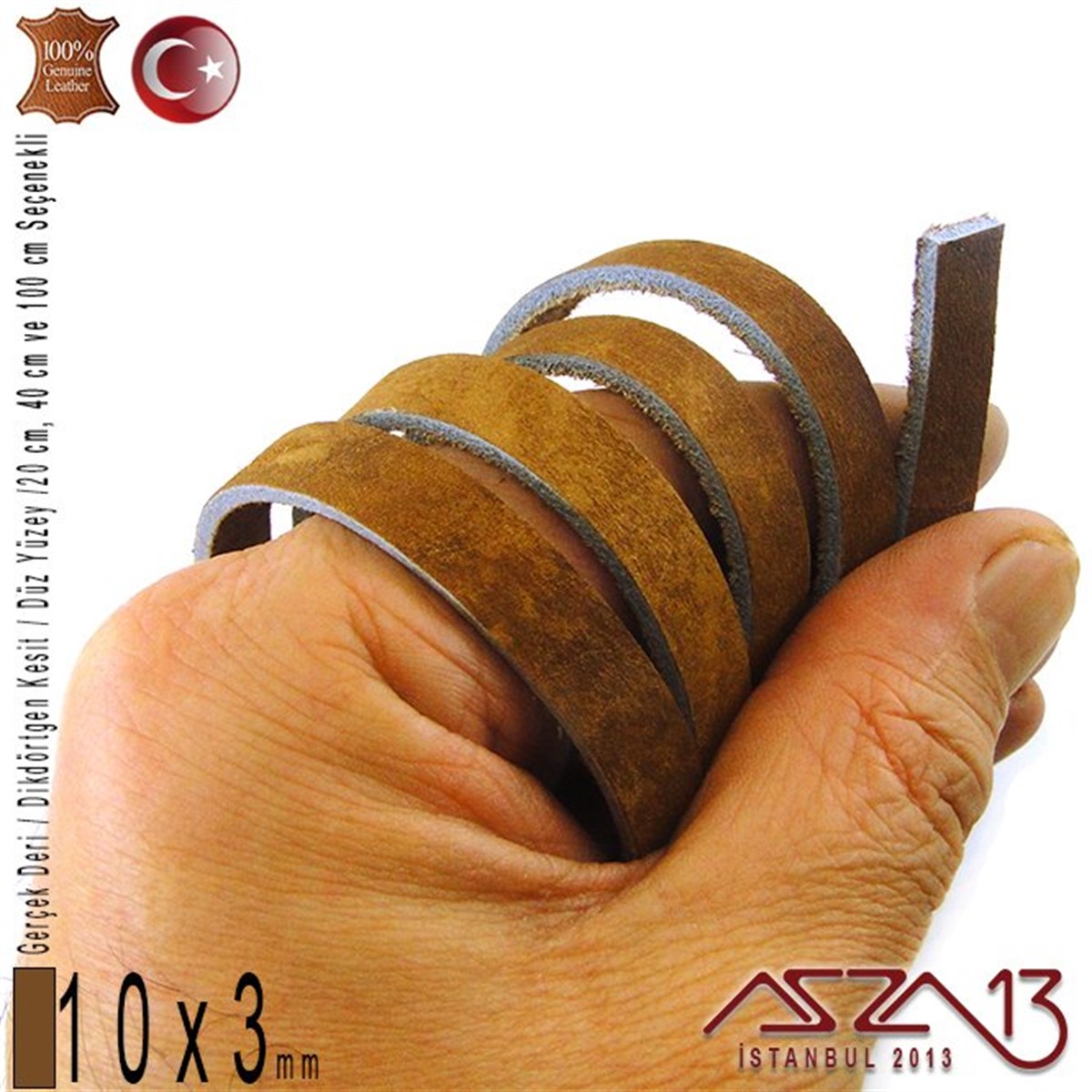 Gerçek Deri - 10x3 mm - Antik Kahve - Düz Yüzey - Dikdörtgen Kesit Kordon / 20 cm - 40 cm - 100 cm