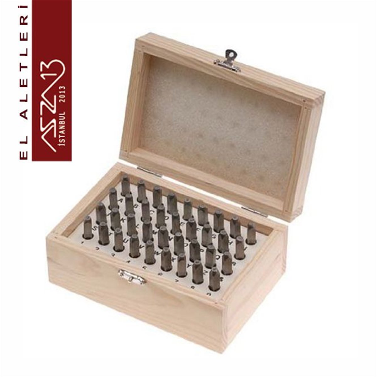 Ahşap Kutulu Metal Damga 1,5 mm Gotik Büyük Harf ve Rakam Seti
