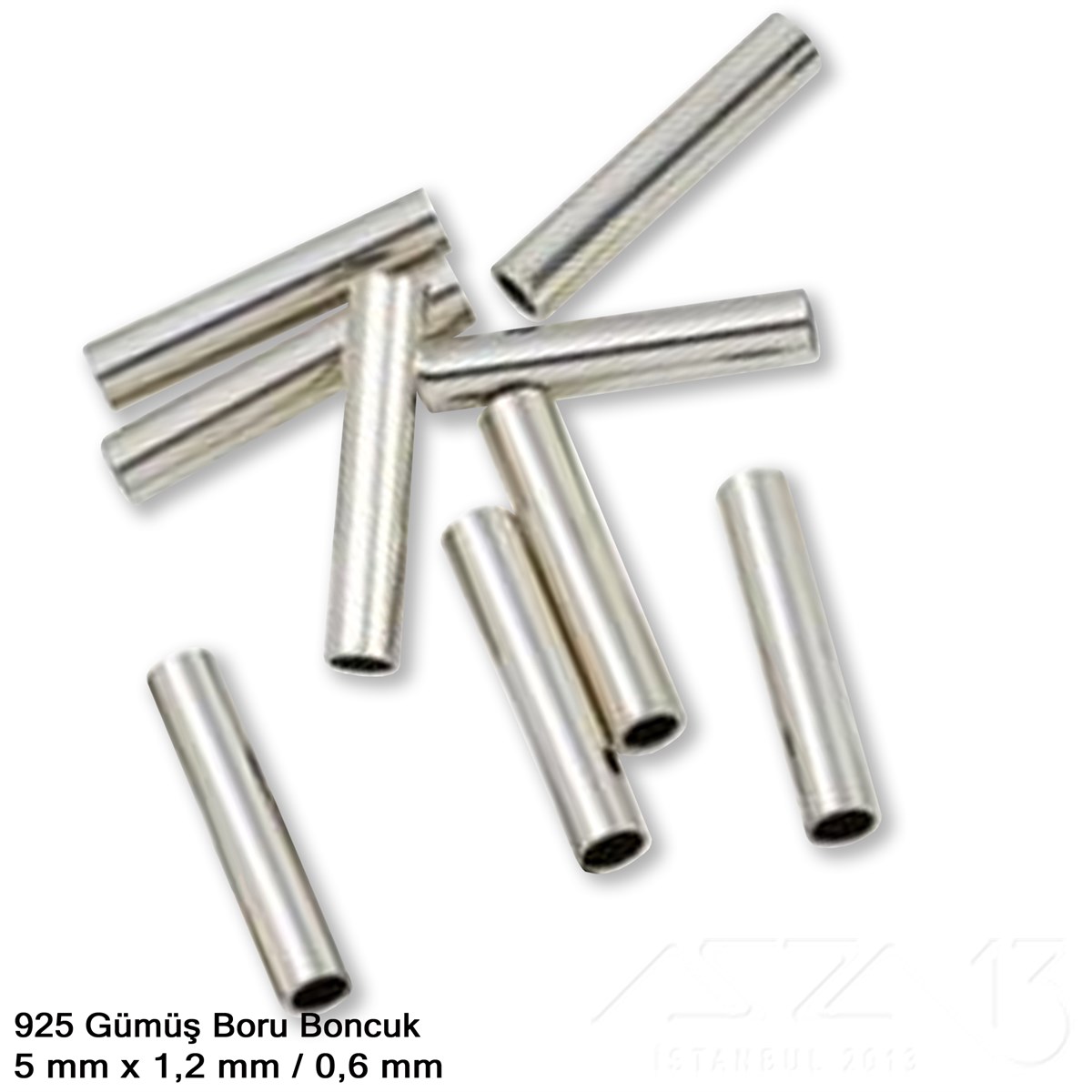 925K Gümüş - Boru Boncuk - 5x1,2 mm - 10 Adet