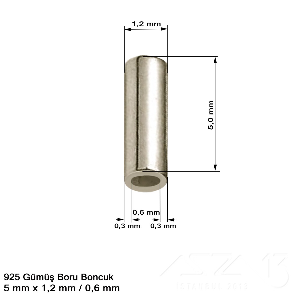 925K Gümüş - Boru Boncuk - 5x1,2 mm - 10 Adet